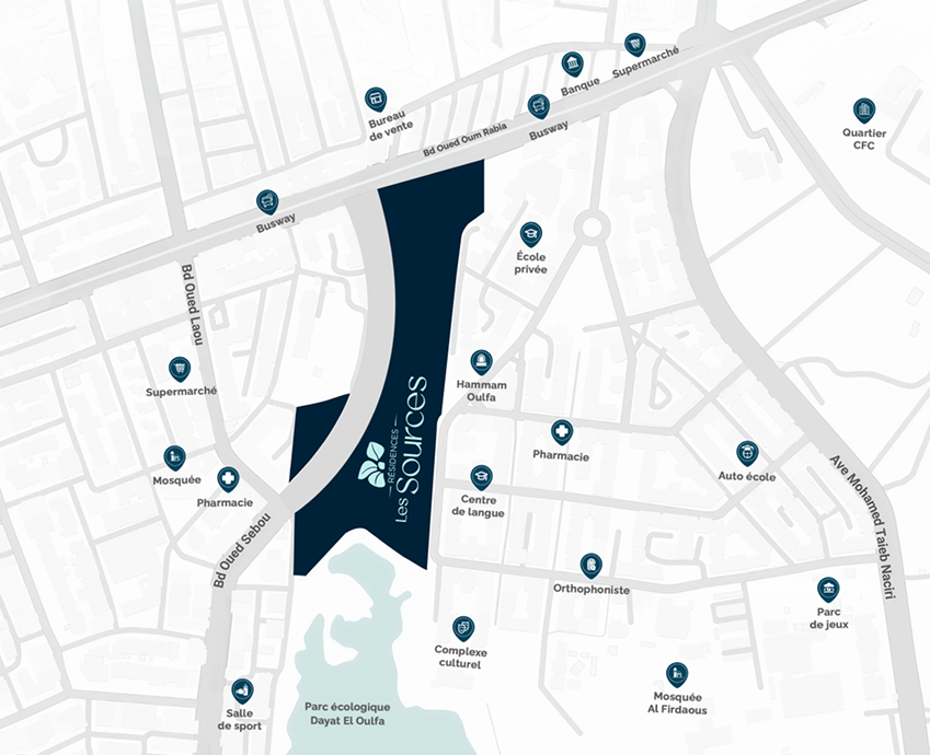 Emplacement des Résidences Les Sources à Oulfa, Casablanca